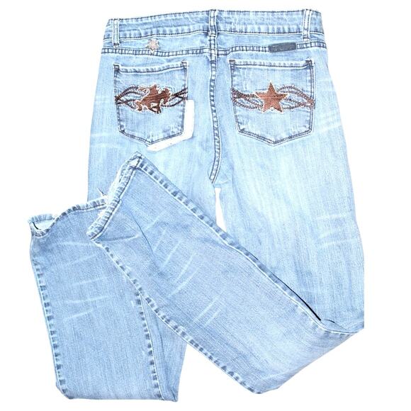 Cowgirl Tuff Co. Bootcut Jeans Rodeo Embroidered Star & Cowgirl Design W31 L35 - Picture 2 of 7